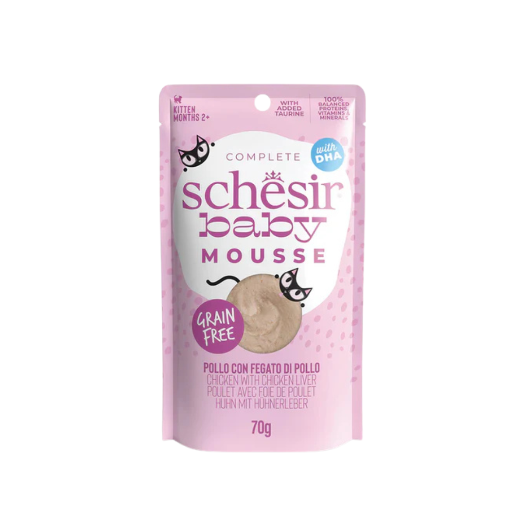 schesir baby gatto, umido gattini mousse, alimento completo gattino grain free, cibo umido gattino 2-12 mesi, mousse svezzamento gatto, schesir umido gatto