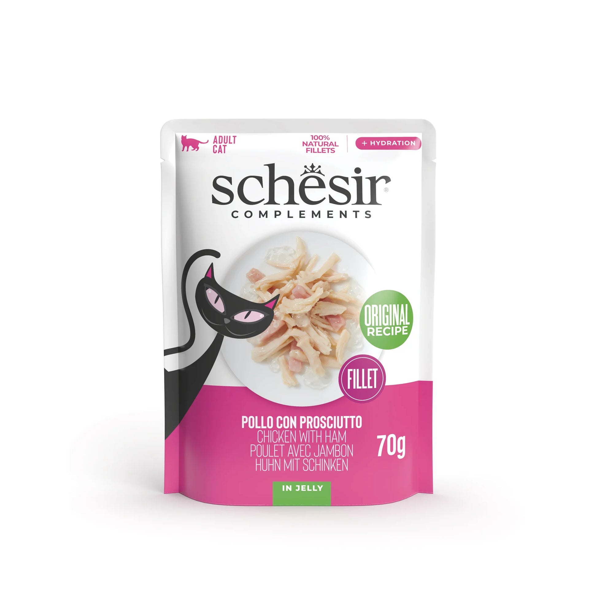 Schesir Fillet in Jelly, umido complementare per gatti, busta umido gatto Schesir, filetti in gelatina gatto, cibo naturale per gatti adulti, Schesir 70g