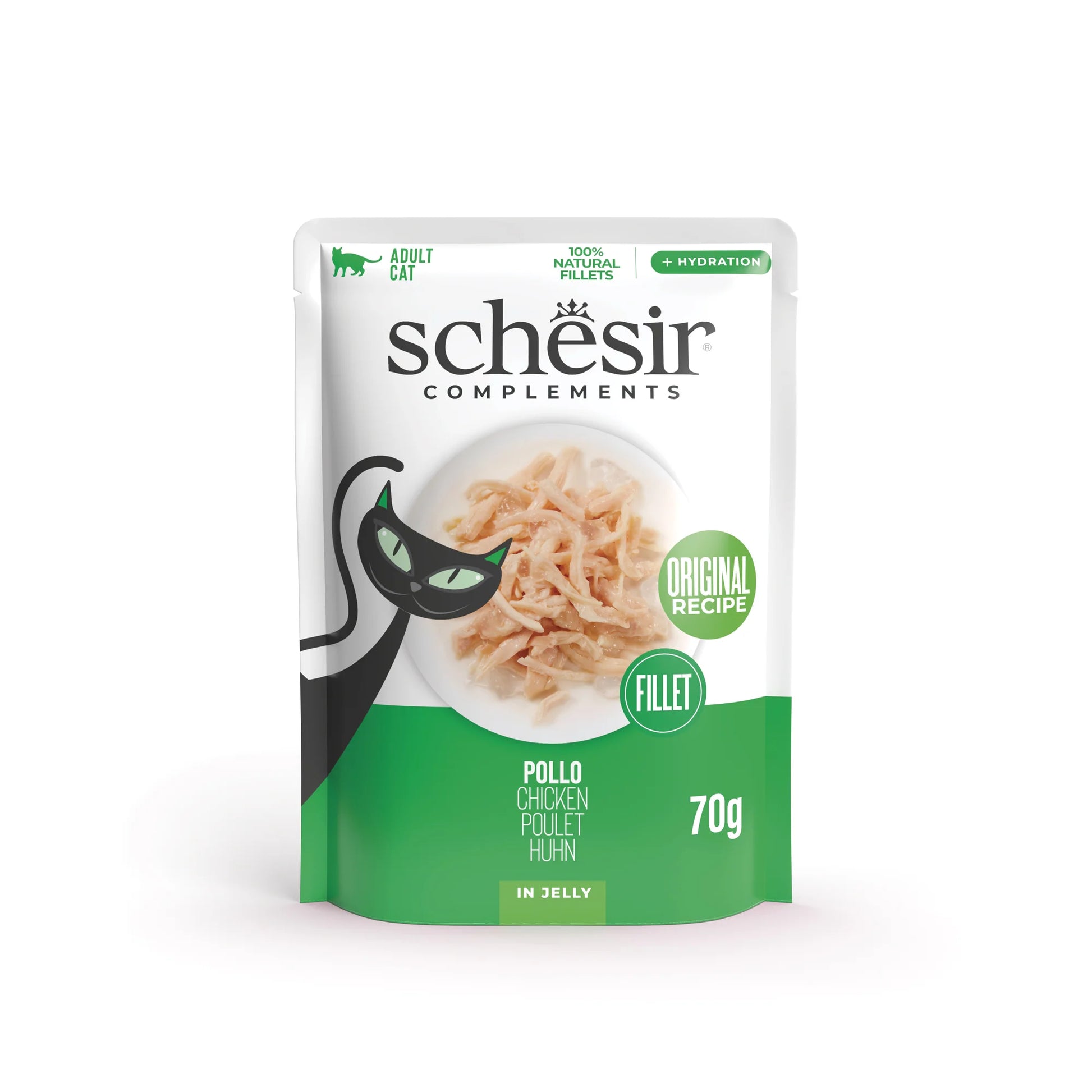 Schesir Fillet in Jelly, umido complementare per gatti, busta umido gatto Schesir, filetti in gelatina gatto, cibo naturale per gatti adulti, Schesir 70g