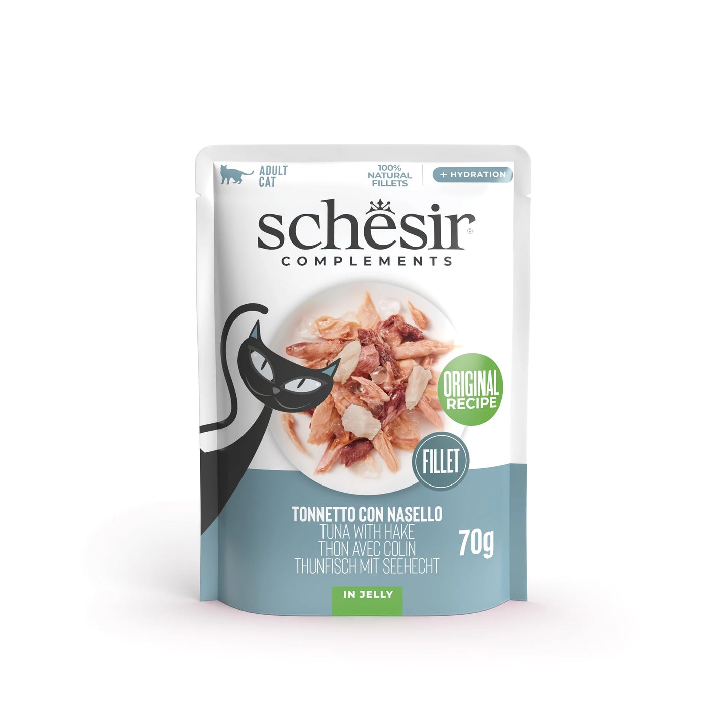Schesir Fillet in Jelly, umido complementare per gatti, busta umido gatto Schesir, filetti in gelatina gatto, cibo naturale per gatti adulti, Schesir 70g