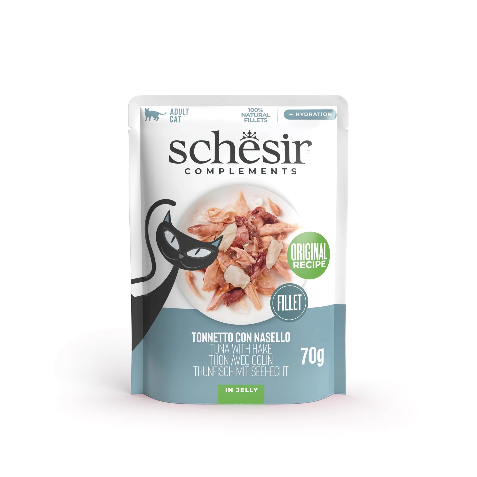 Schesir Fillet in Jelly, umido complementare per gatti, busta umido gatto Schesir, filetti in gelatina gatto, cibo naturale per gatti adulti, Schesir 70g