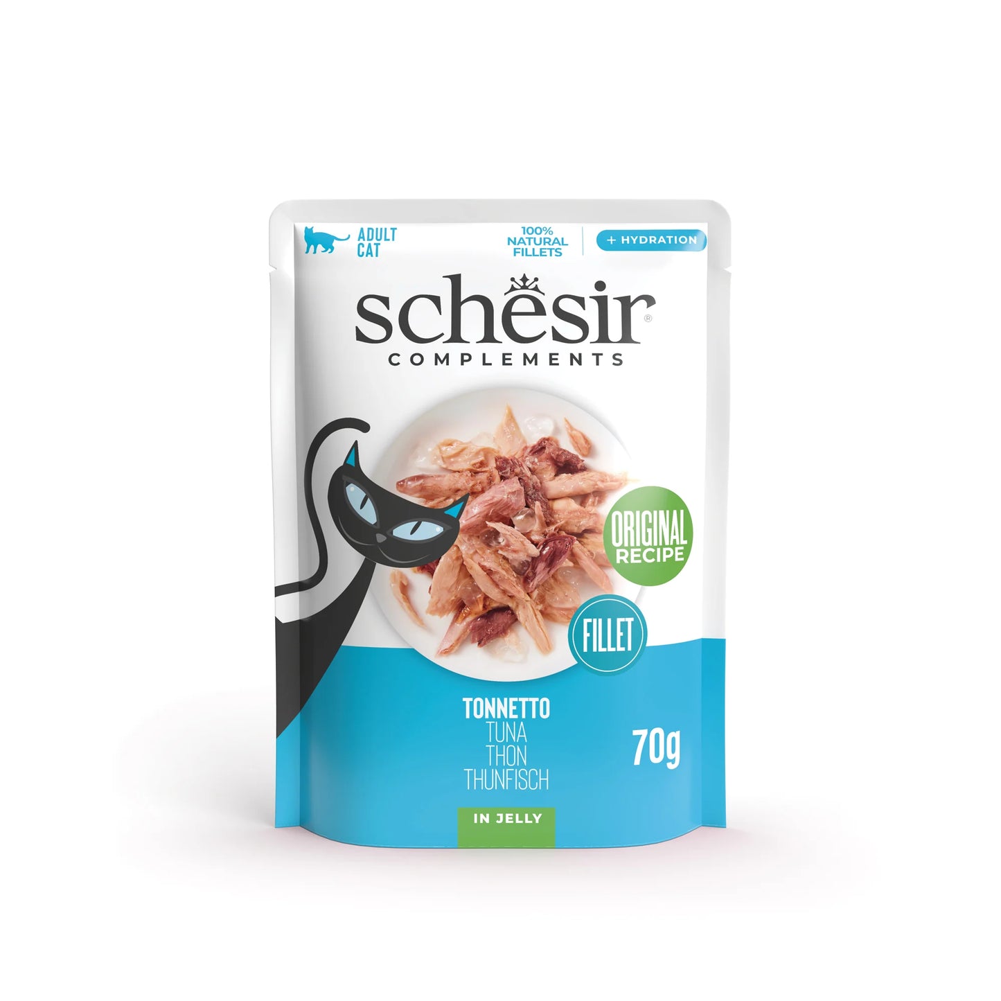 Schesir Fillet in Jelly, umido complementare per gatti, busta umido gatto Schesir, filetti in gelatina gatto, cibo naturale per gatti adulti, Schesir 70g