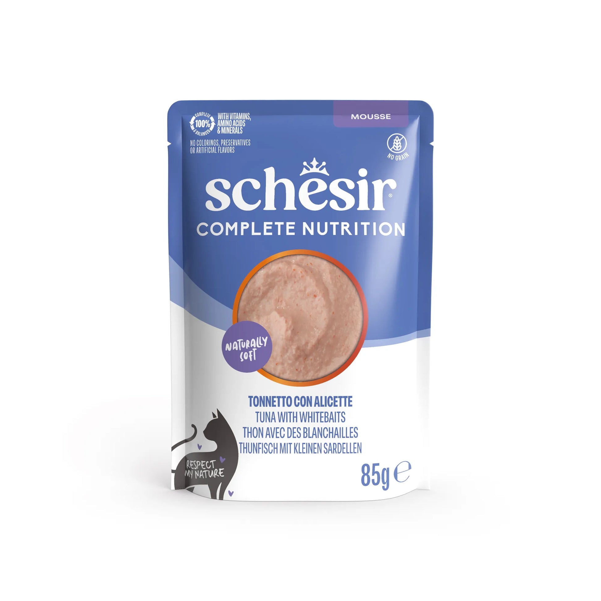 Schesir Umido Gatto, Schesir vellutata, Schesir Vellutate, Schesir mousse gatto 85g, umido Schesir gatto mousse, cibo umido gatto tonnetto e salmone, alimento completo gatto Schesir, mousse gatto alta qualità, umido gatto ricco di proteine, Schesir gatto senza conservanti, cibo gatto idratazione, alimento umido gatto naturale, mousse gatto 85g