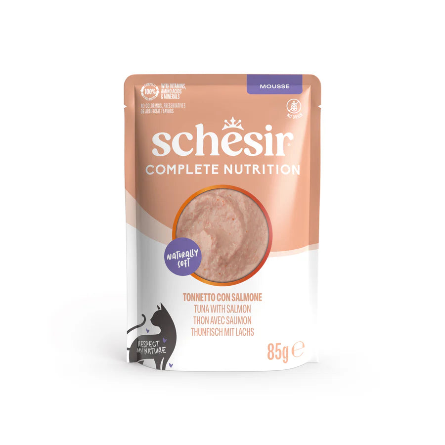 Schesir Umido Gatto, Schesir vellutata, Schesir Vellutate, Schesir mousse gatto 85g, umido Schesir gatto mousse, cibo umido gatto tonnetto e salmone, alimento completo gatto Schesir, mousse gatto alta qualità, umido gatto ricco di proteine, Schesir gatto senza conservanti, cibo gatto idratazione, alimento umido gatto naturale, mousse gatto 85g