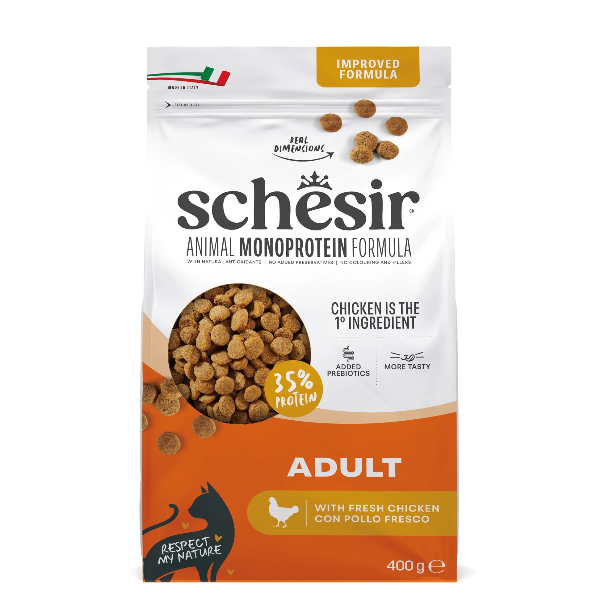 schesir gatto, schesir crocchette gatto, crocchette monoproteiche gatto, alimento secco gatto 400g, crocchette gatto maiale, cibo gatto monoproteico made in Italy, crocchette gatto alta digeribilità, alimento gatto con omega 3, crocchette gatto senza conservanti artificiali, cibo secco gatto adulto premium