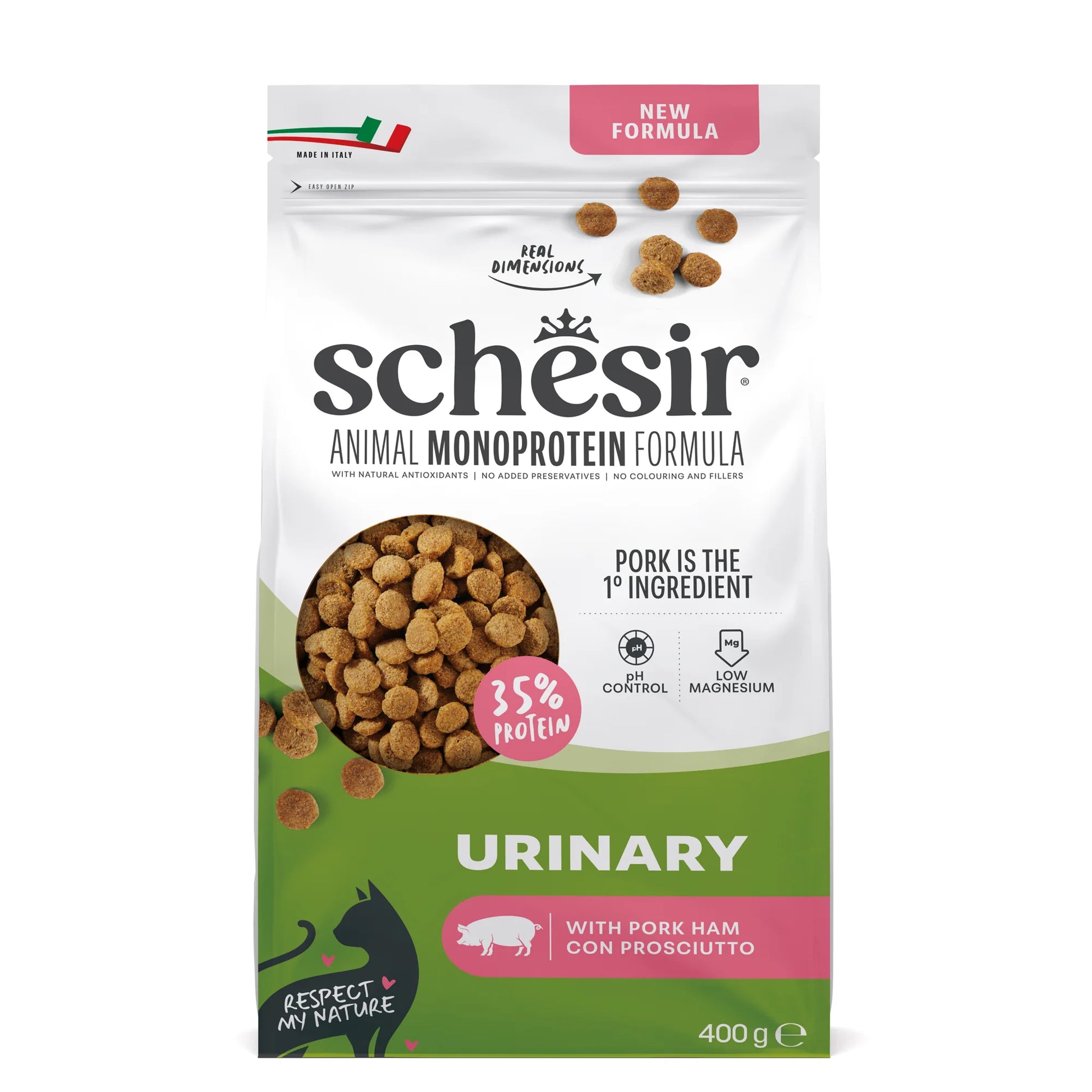 schesir gatto, schesir crocchette gatto, crocchette urinary gatto, alimento monoproteico gatto urinary, crocchette gatto vie urinarie, cibo gatto DL-Metionina, crocchette gatto mirtillo rosso, alimento gatto controllo urinario, crocchette gatto maiale, cibo secco gatto urinary 400g, crocchette gatto made in Italy