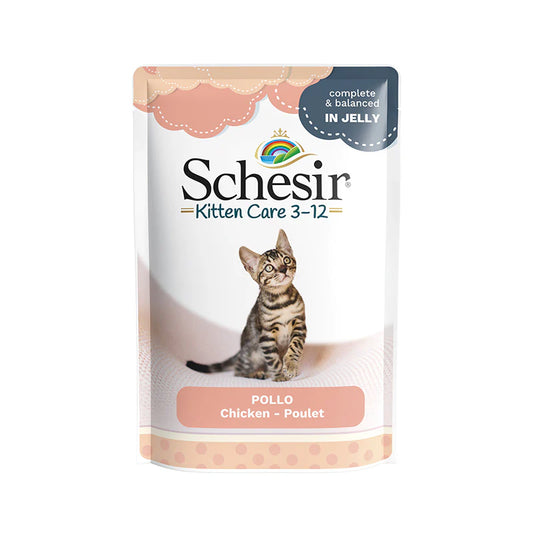 Schesir Kitten Pollo Gelatina 85g, Umido cuccioli pollo gelatina, Alimento completo gattino, Cibo kitten naturale Schesir, Umido senza conservanti gattini, Pollo al 62% per gattini, Gelatina per gatti cuccioli