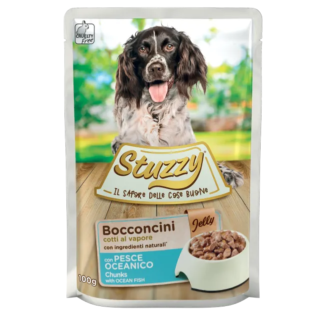 umido bocconcini cani adulti 100 g, Stuzzy Dog bocconcini 100g adulti, cibo umido completo cani adulti Stuzzy, bocconcini cani cotto al vapore Stuzzy, Stuzzy Dog bocconcini prosciutto/manzo/pesce 100g, alimentazione umida cani adulti ingredienti naturali, pasto umido cani adulti formato 100g