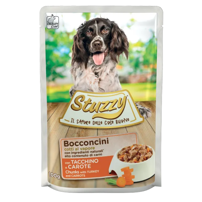 umido bocconcini cani adulti 100 g, Stuzzy Dog bocconcini 100g adulti, cibo umido completo cani adulti Stuzzy, bocconcini cani cotto al vapore Stuzzy, Stuzzy Dog bocconcini prosciutto/manzo/pesce 100g, alimentazione umida cani adulti ingredienti naturali, pasto umido cani adulti formato 100g