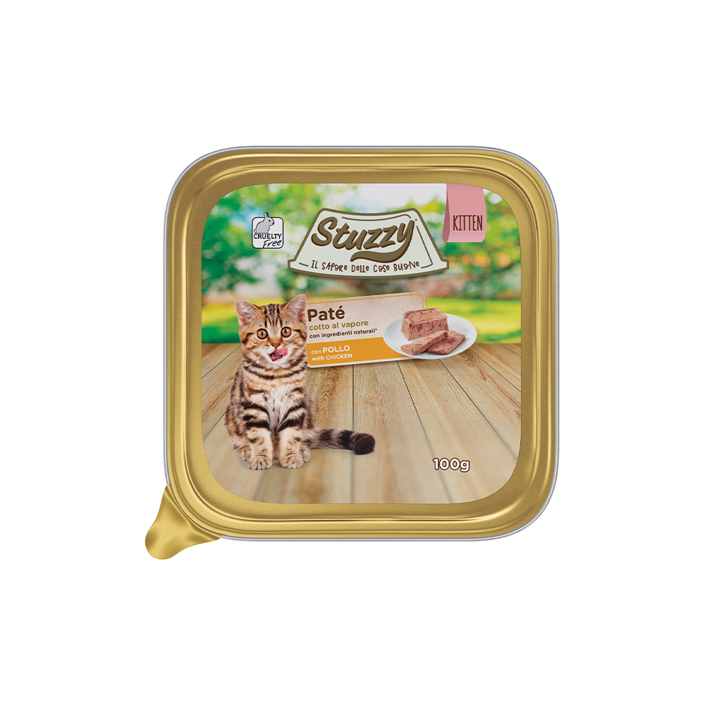 Stuzzy Kitten Paté Pollo, Umido per gattini completo 100 g, Alimento naturale Kitten pollo Stuzzy, Paté per cuccioli cotto al vapore, Senza coloranti umido gattino, Pollo 65% alimento per kitten, Cibo umido gatto kitten