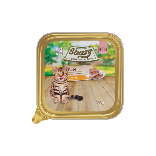 Stuzzy Kitten Paté Pollo, Umido per gattini completo 100 g, Alimento naturale Kitten pollo Stuzzy, Paté per cuccioli cotto al vapore, Senza coloranti umido gattino, Pollo 65% alimento per kitten, Cibo umido gatto kitten