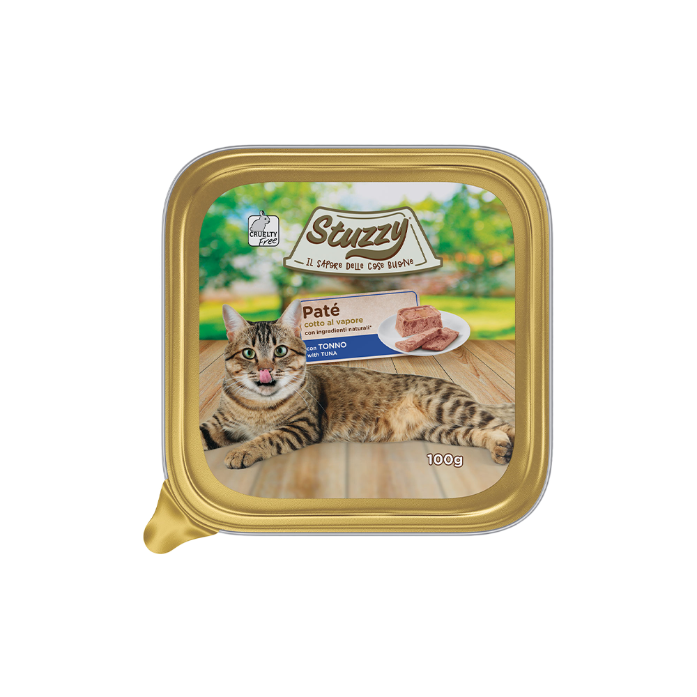 Paté Stuzzy gatto adulto, Umido cotto al vapore Stuzzy 100g, Alimento completo natural per gatti adulti, Paté con carne / pesce per gatti, Umido senza conservanti gatto Stuzzy, Ricetta paté Stuzzy cotto al vapore