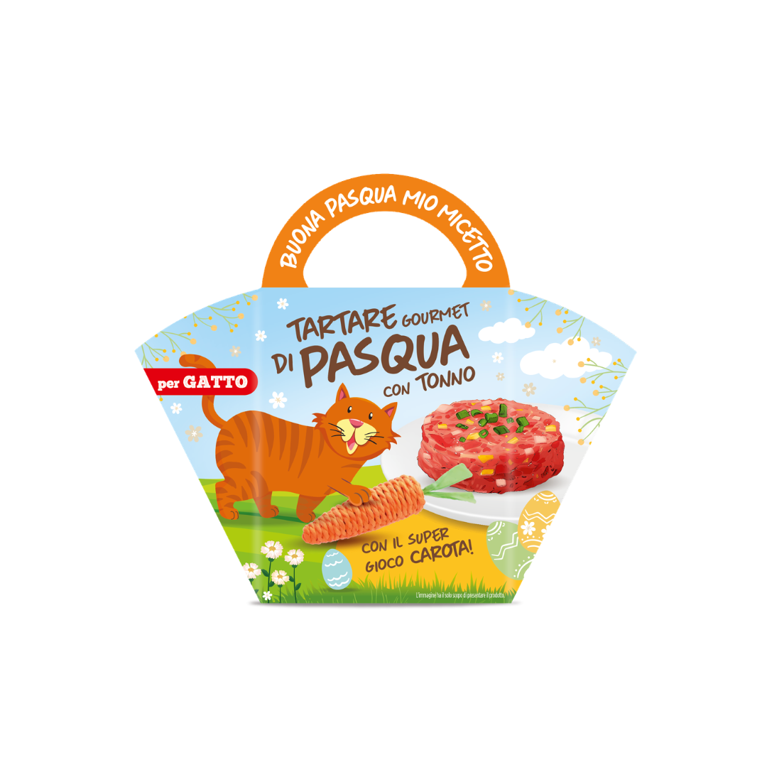 Tartare Gourmet di Pasqua per Gatto con Tonno e Gioco Carota 85g