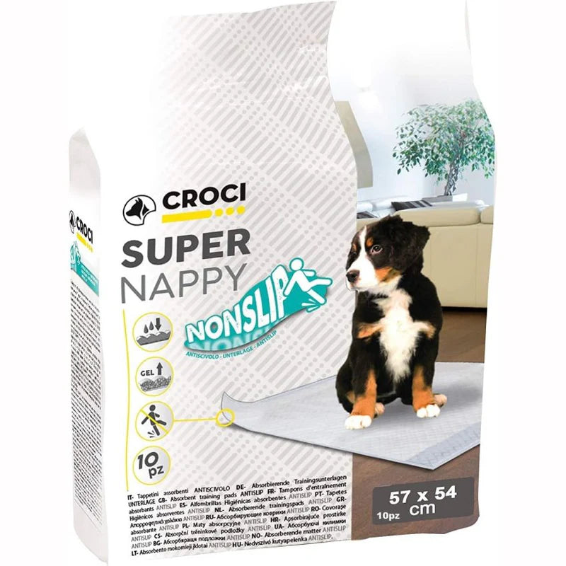 Croci - Tappetino Assorbente per Cani Super Nappy NonSlip 57x54 cm 10 pezzi