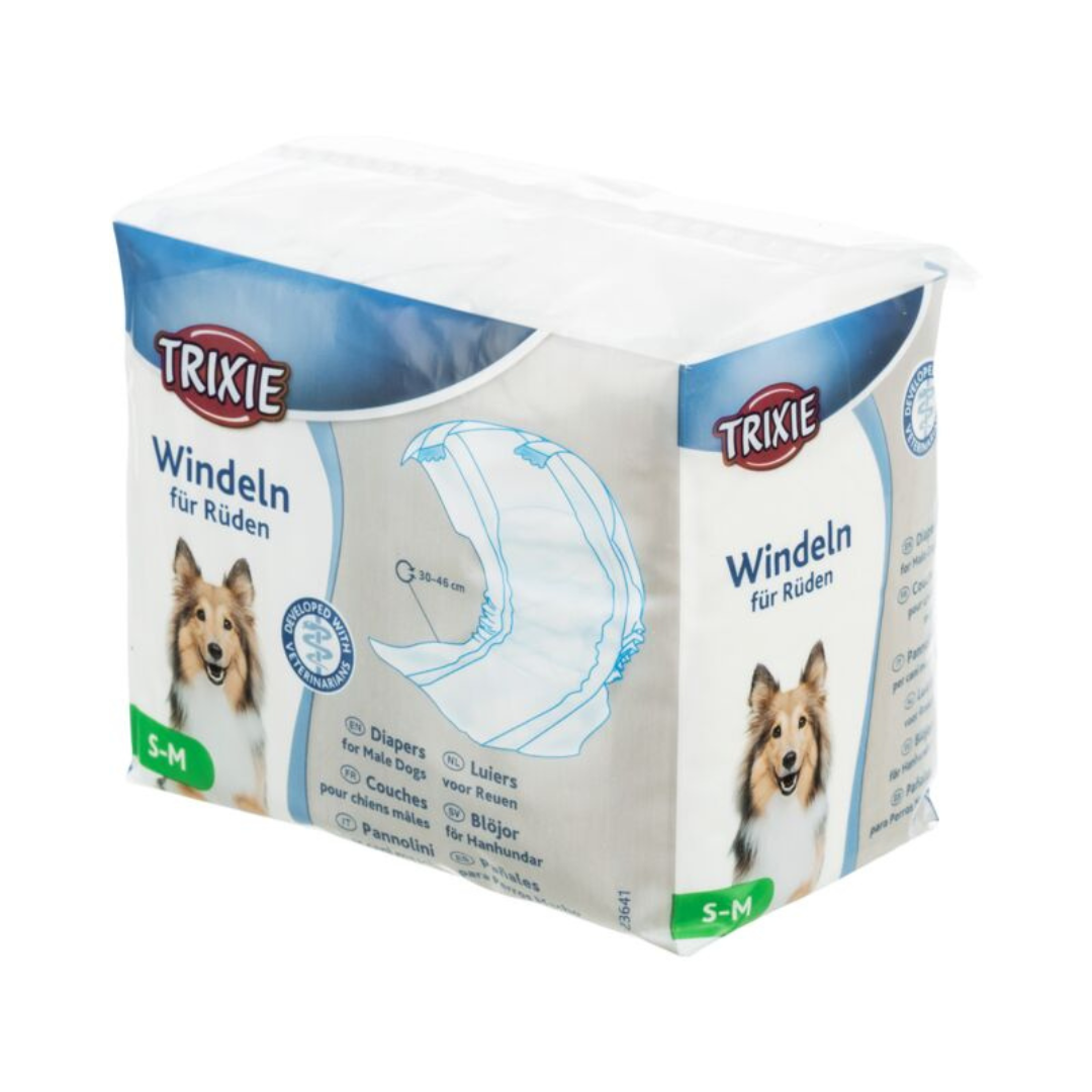 pannolini a fascia per cani maschi Trixie, pannolino cane maschio incontinenza, pannolini igienici per cani anziani, pannolino post-operatorio cane maschio, pannolini monouso per cani sterilizzati o in viaggio, Trixie pannolino cane extra assorbente