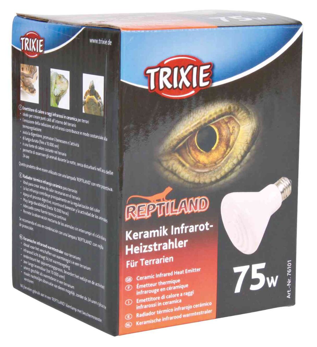 lampada porcellana 75 W rettili, Trixie emettitore per terrario, emettitore infrarossi, lampada riscaldante per tartarughe