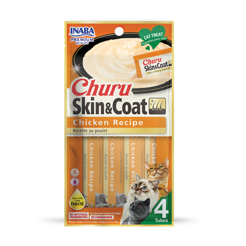 Inaba Ciao - Churu Skin & Coat Snack in Crema per Gatti Adulti per Peli e Manto 4x14 g