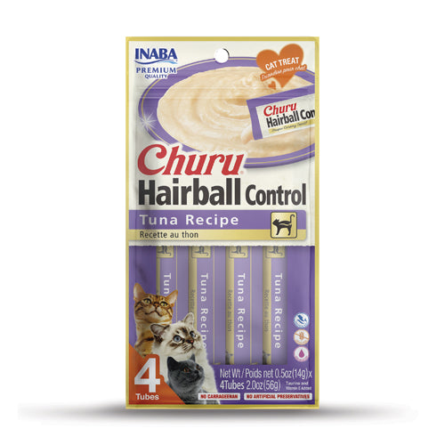 Inaba Ciao - Churu Hairball Snack in Crema per Gatti Adulti con Boli di Pelo 4x14 g