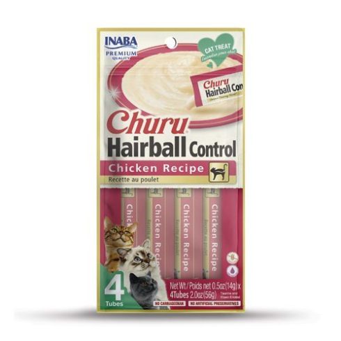 Inaba Ciao - Churu Hairball Snack in Crema per Gatti Adulti con Boli di Pelo 4x14 g