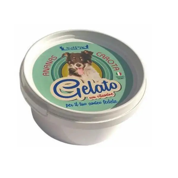 gelato per cani, snack estivo cane, alimento complementare cane, gelato rinfrescante per cani, Unipro Gelato cane, merenda fresca cane, snack naturale cane, gelato fatto in Italia per cani, gelato alla frutta per cani, premio estivo per cani
