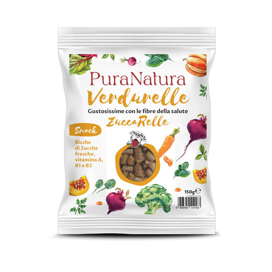 snack vegetale per cani, verdure essiccate per cani, premio sano cane, snack senza glutine cane, snack veg cane, Pura Natura Verdurelle, snack naturale cane