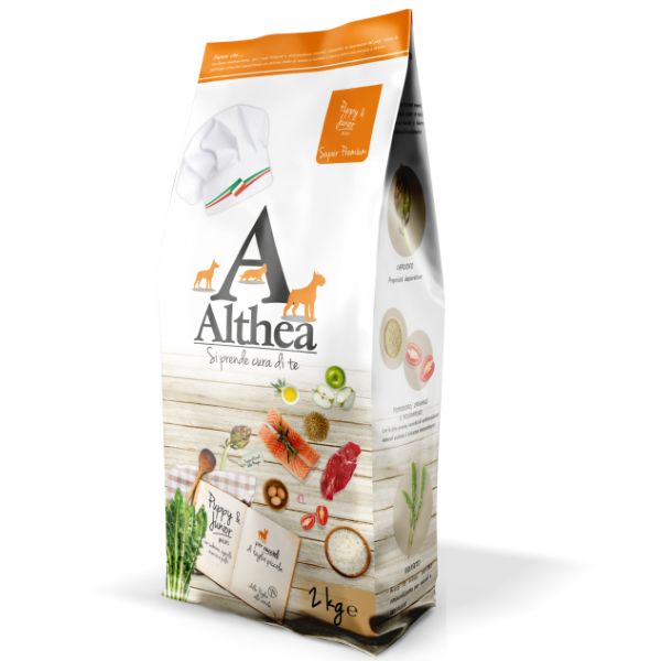 crocchette puppy taglia piccola, alimento cuccioli proteico, crocchette con salmone, cibo secco cane crescita, Althea Puppy & Junior, crocchette con uova, crocchette con omega 3 cuccioli