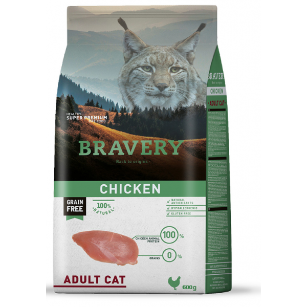 Bravery - Crocchette per Gatti Adulti Ipoallergeniche e Senza Cerali Grain Free 600g