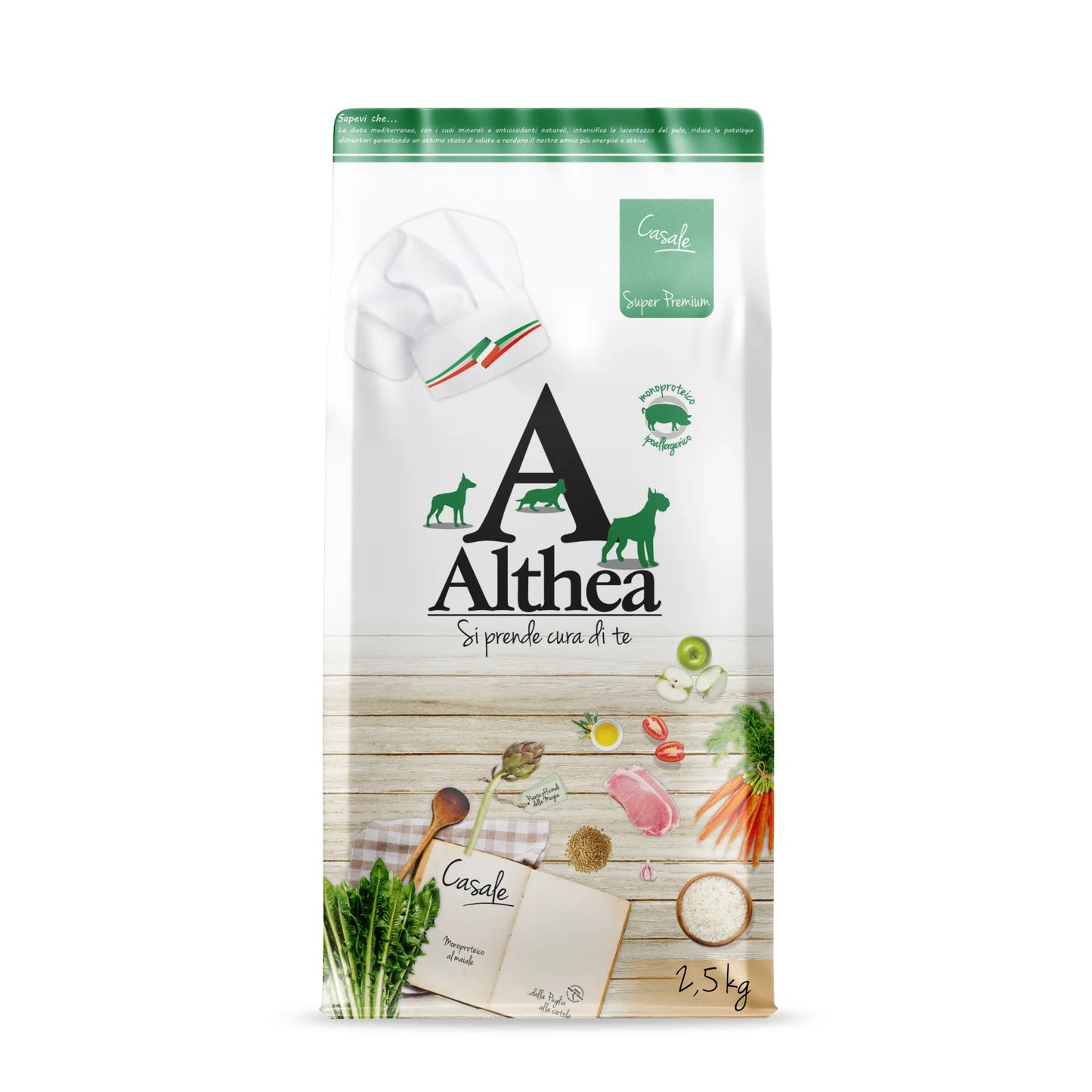 crocchette monoproteiche cane al maiale, crocchette ipoallergeniche cane, crocchette maiale cane Puglia, alimento completo cane sensibile, crocchette con omega 3 e 6 cane, crocchette naturali cane intollerante, Althea Super Premium Casale