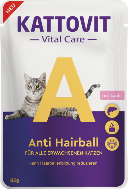 Kattovit - Buste di Umido Completo per Gatti che soffrono di Boli di Pelo Vital Care Anti Hairball 85g