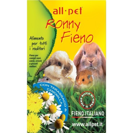 fieno per conigli nani, fieno con tarassaco per roditori, fieno con camomilla per cavie, fieno naturale per criceti, alimentazione naturale roditori, fieno AllPet Ronny, fieno ad alto contenuto di fibre, fieno per piccoli animali, miglior fieno per roditori, fieno per digestione roditori