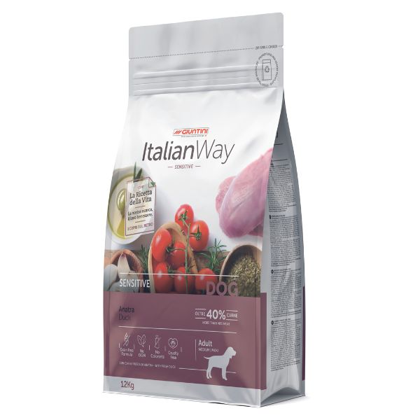 ItalianWay - Crocchette Medie per Cani Adulti Anatra Sensitive Senza Cereali Media e Grossa Taglia Grain Free