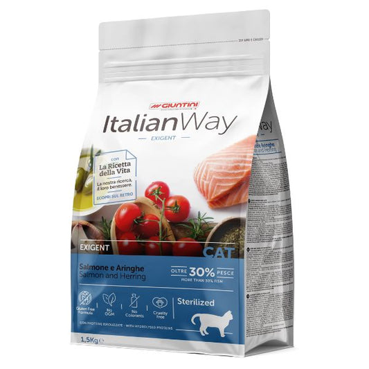 ItalianWay - Crocchette con Salmone e Aringhe per Gatti Sterilizzati Senza Glutine Sterilised Gluten Free Giuntini