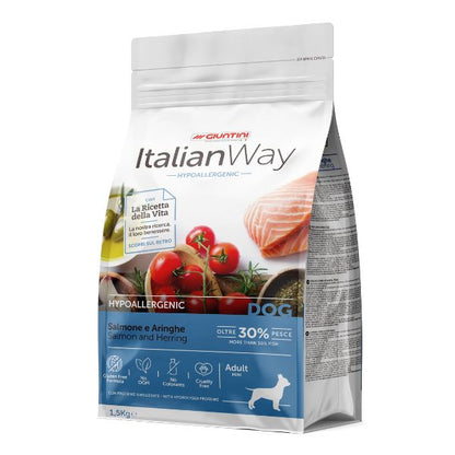 ItalianWay - Crocchette Ipoallergeniche con Salmone e Aringhe per Cani Adulti di Piccola Taglia Senza Cereali Grain Free