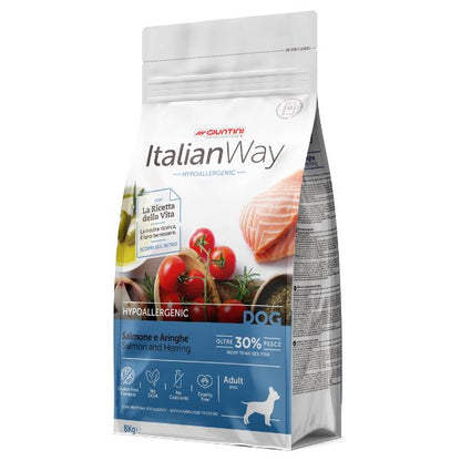 ItalianWay - Crocchette Ipoallergeniche con Salmone e Aringhe per Cani Adulti di Piccola Taglia Senza Cereali Grain Free