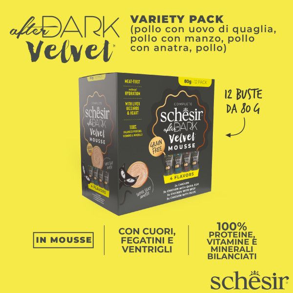 Schesir - After Dark Velvet Mousse Multipack Umido per Gatti Adulti 12 x 80g