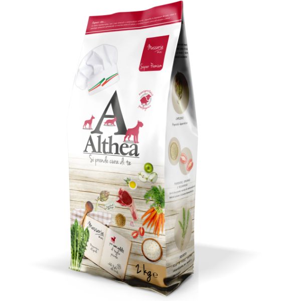 Althea - Crocchette Monoproteiche Ipoallergeniche Super Premium con Erbe Officinali per Cani di Piccola Taglia Adulti Mini 2 Kg