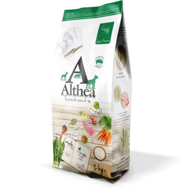 Althea - Crocchette Monoproteiche Ipoallergeniche Super Premium con Erbe Officinali per Cani di Piccola Taglia Adulti Mini 2 Kg