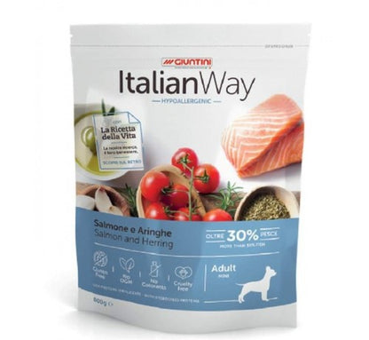 ItalianWay - Crocchette Ipoallergeniche con Salmone e Aringhe per Cani Adulti di Piccola Taglia Senza Cereali Grain Free