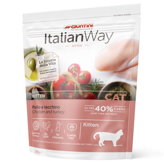 italianway crocchette gatto, crocchette gatto kitten, crocchette gatto pollo tacchino, alimento completo gattino, crocchette gatto crescita, ItalianWay gatto kitten