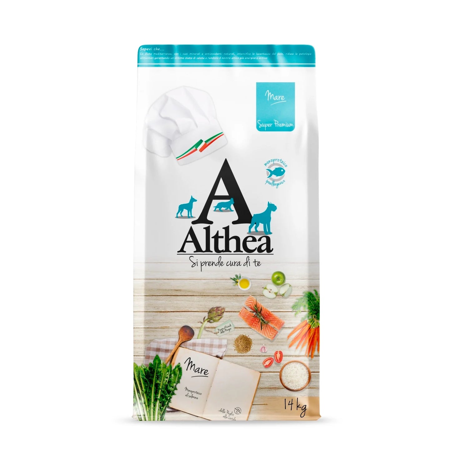 Crocchette monoproteiche cane salmone, Alimento ipoallergenico cane, Crocchette con omega 3 e 6, Cibo secco cane naturale, Made in Puglia crocchette, Althea Mare monoproteico