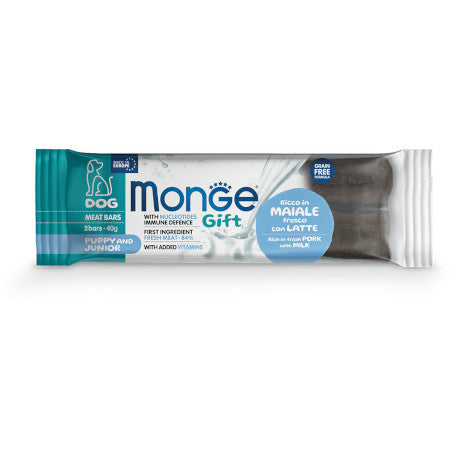 Monge - Gift Puppy Meat Bars Barrette di Carne di Maiale e Latte Senza Cereali per Cani Cuccioli Grain Free 2 x 40g