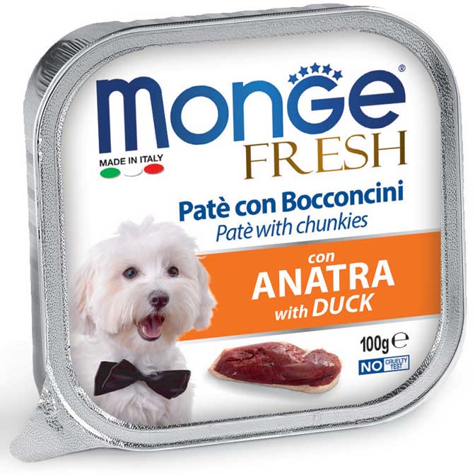 Monge - Vaschette di umido in Patè completo con cuore a Bocconcino per Cane Fresh 100g