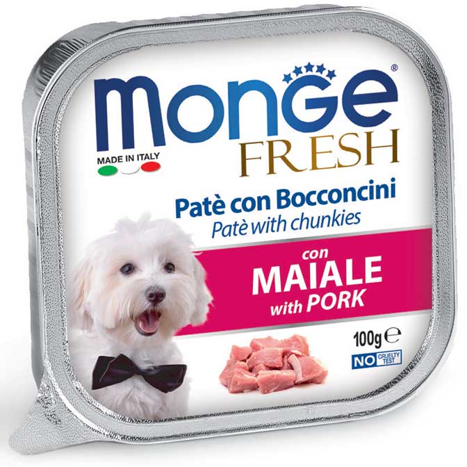 Monge - Vaschette di umido in Patè completo con cuore a Bocconcino per Cane Fresh 100g