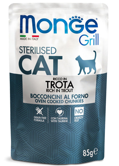 Monge - Buste di Bocconcini in Gelatina per Gatti Sterilizzati Grill Grain Free Sterilised 85 g