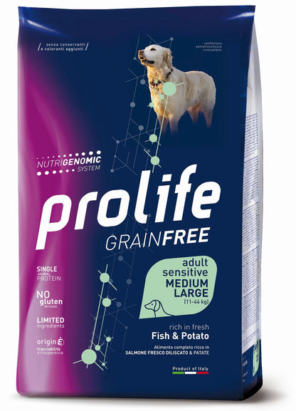 Prolife - Crocchette SENZA CEREALI per Cani con SENSIBILITÀ ALIMENTARI Grain Free Medium/Large