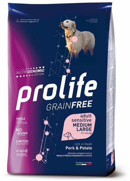 Prolife - Crocchette SENZA CEREALI per Cani con SENSIBILITÀ ALIMENTARI Grain Free Medium/Large