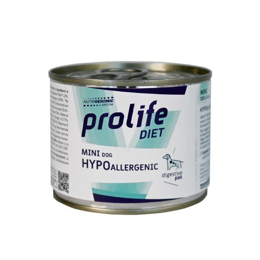 umido cane ipoallergenico, Prolife Hypoallergenic Mini, alimento dietetico cane piccola taglia, umido cane monoproteico cinghiale, cibo cane intolleranze alimentari, umido cane con olio di canapa, alimento cane omega 3 omega 6, cibo umido cane 200g, umido cane sensibile