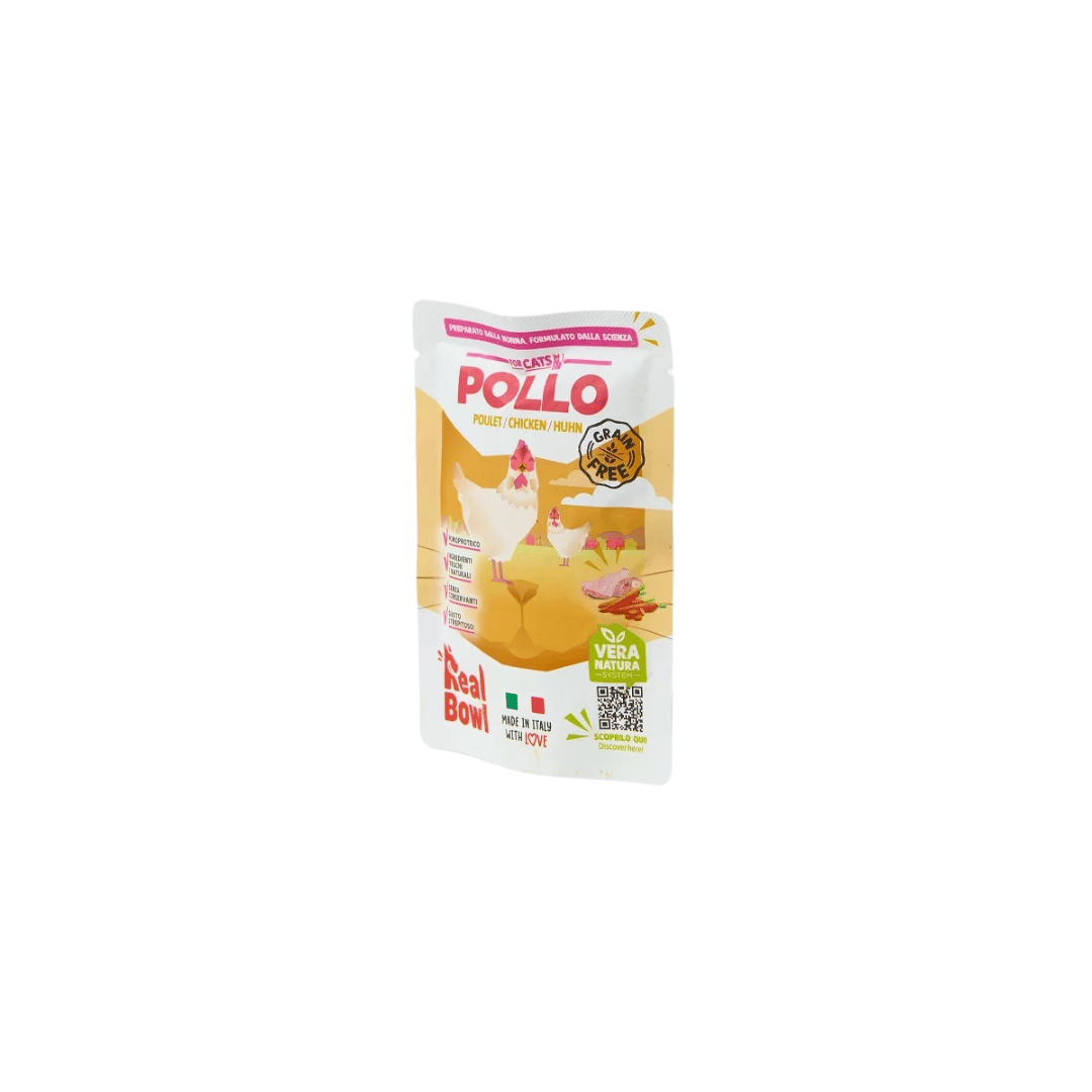 umido gatto monoproteico, Real Bowl gatto 80g, alimento completo gatto, cibo umido gatto alta qualità, umido gatto singola proteina, alimento gatto ingredienti human grade, umido gatto busta 80g, cibo gatto digeribile, alimentazione naturale gatto
