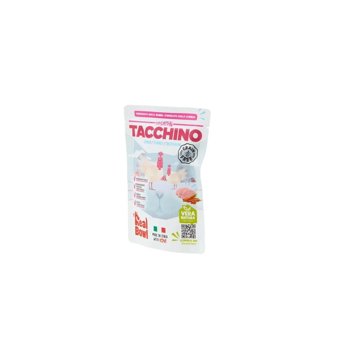 umido gatto monoproteico, Real Bowl gatto 80g, alimento completo gatto, cibo umido gatto alta qualità, umido gatto singola proteina, alimento gatto ingredienti human grade, umido gatto busta 80g, cibo gatto digeribile, alimentazione naturale gatto