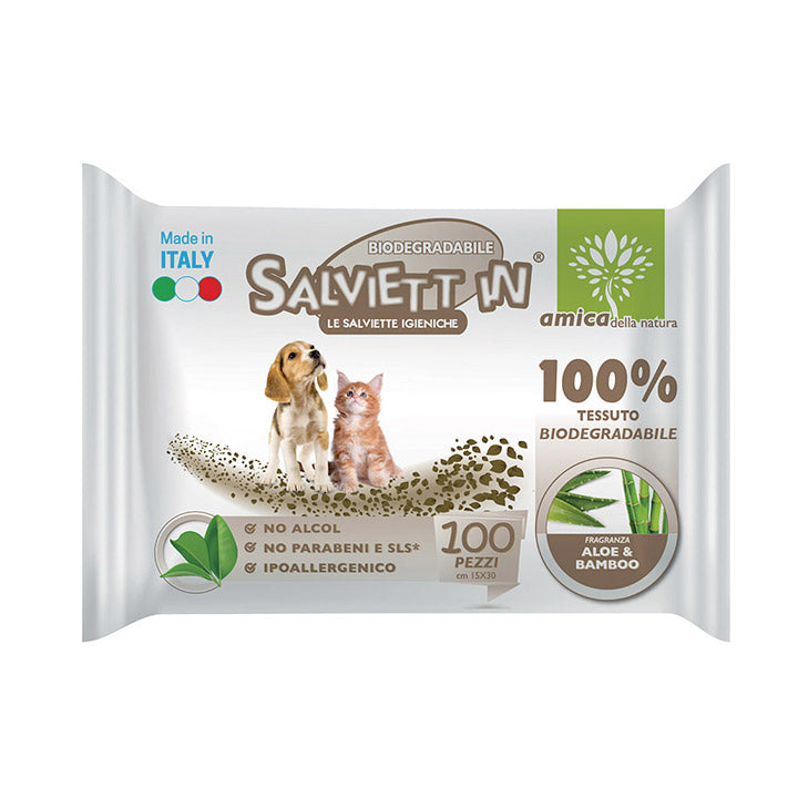 Salviett'in - Salviette Igieniche Umidificate Biodegradabili Senza Alcol Per Cani e Gatti 30x20cm